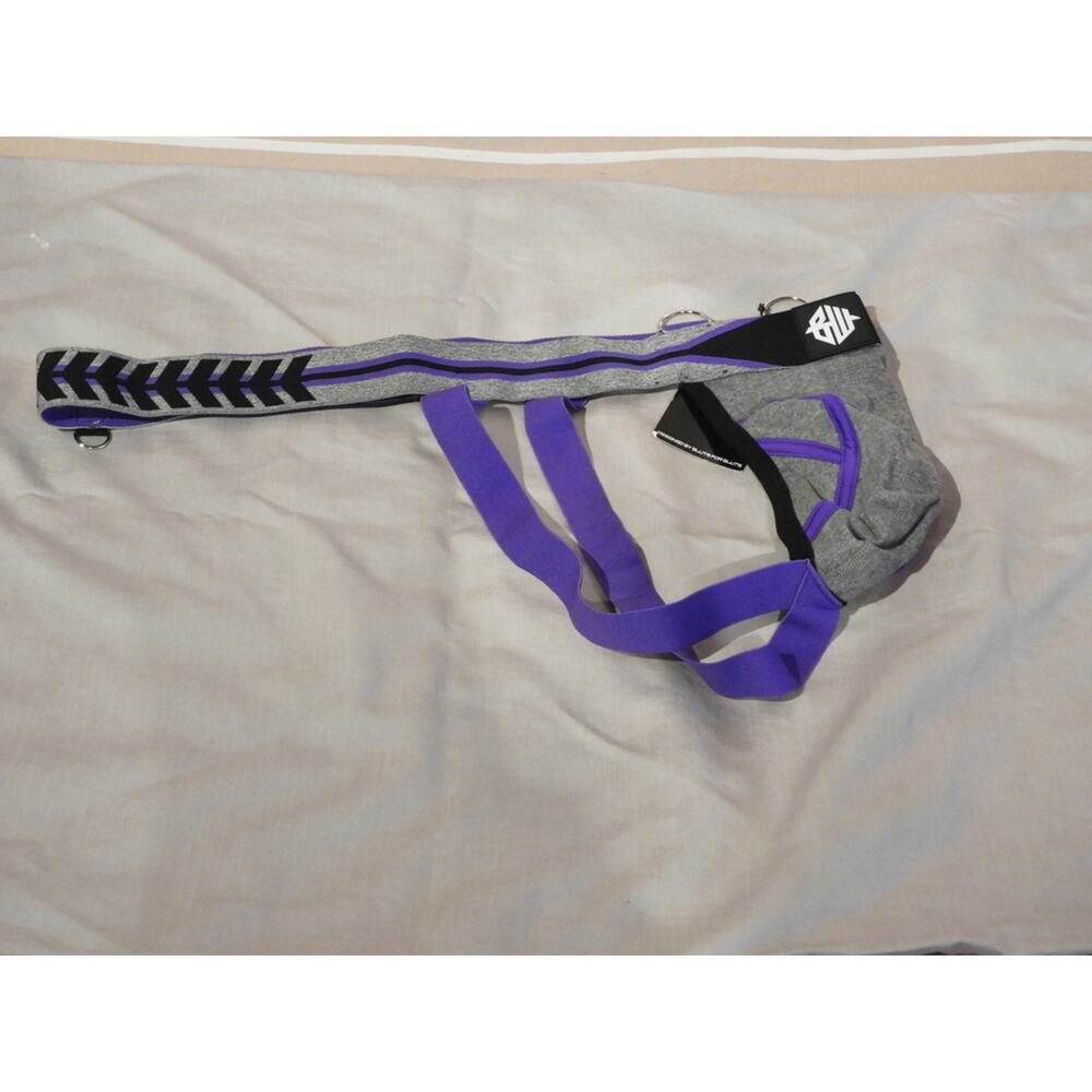 Breedwell Jockstrap "New Wave" Grey/Purple Gym Kink w/Pop of Power Bottom XL - Picture 5 of 5